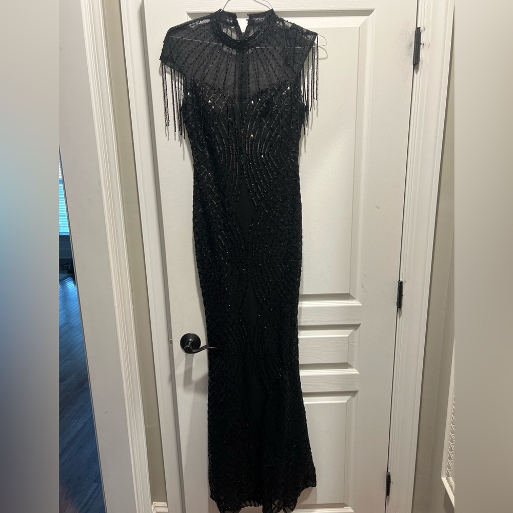 Sophisticated Black Beaded Maxi Dress